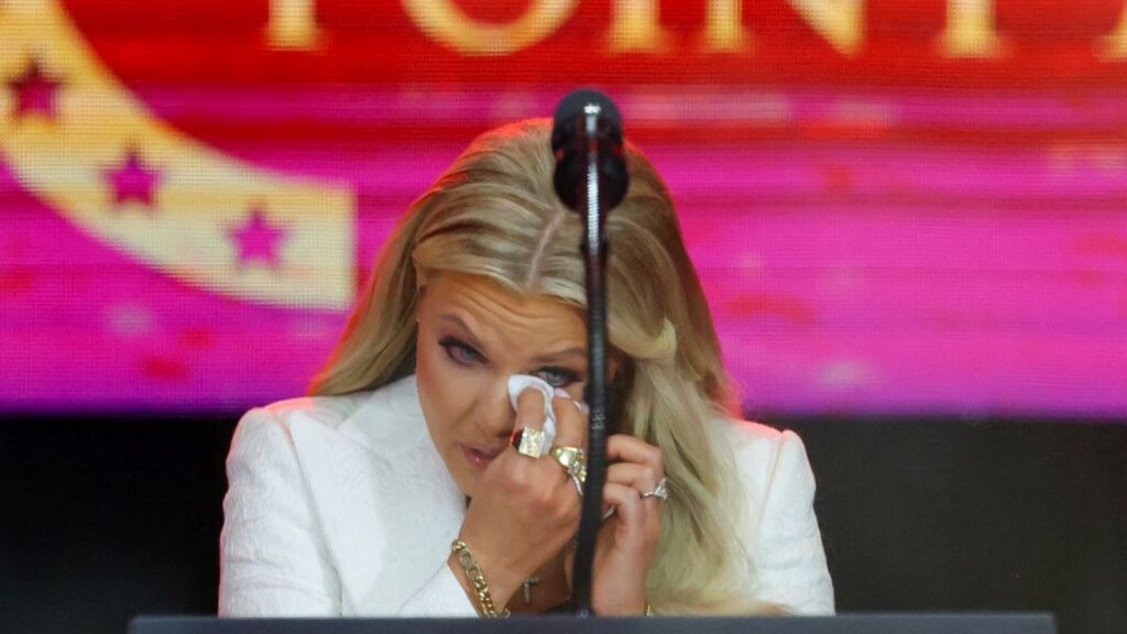 Erika KIrk Wipes Tears From Her Eyes