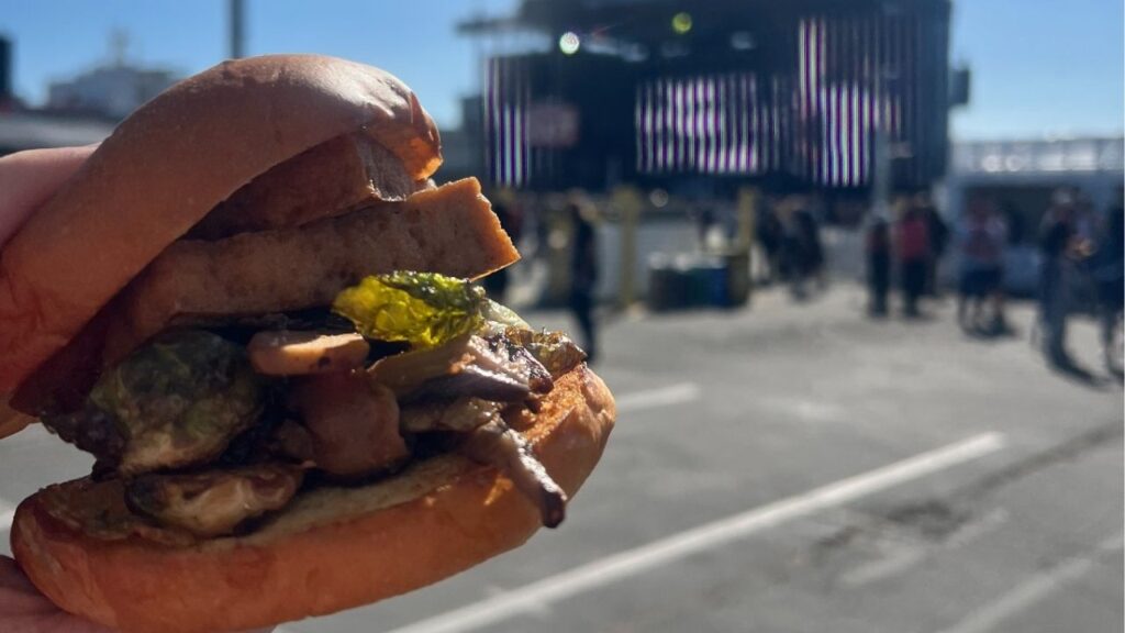 Farmhouse Kitchen crafted a burger filled with tofu, mushrooms, and brussel sprouts. I legit am craving this burger as I write about it. (GV Wire)