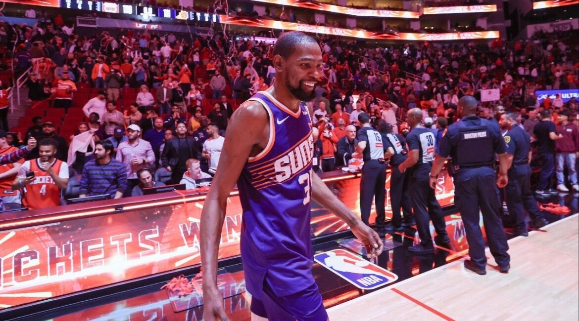 Feb 12, 2025; Houston, Texas, USA; Phoenix Suns forward Kevin Durant (35) after playing against the Houston Rockets at Toyota Center. (Thomas Shea-Imagn Images)