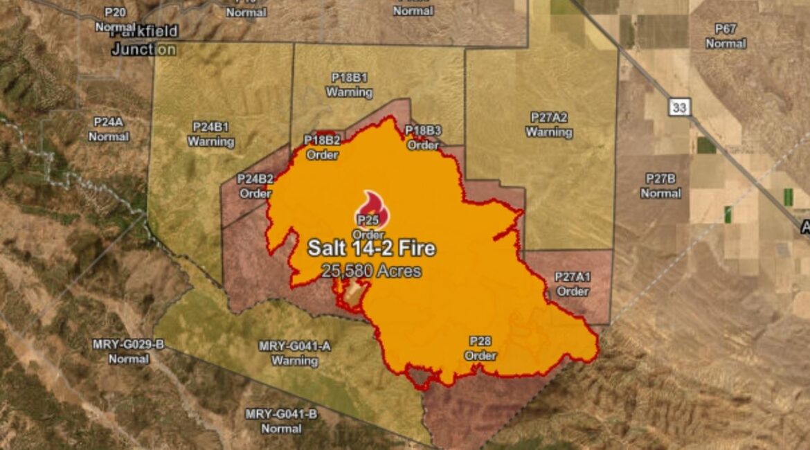 Firefighters have contained 60% of the Salt 14-2 Fire in Fresno and Monterey counties, continuing to protect structures and enforce evacuations while no injuries or fatalities have been reported. (CalFire)