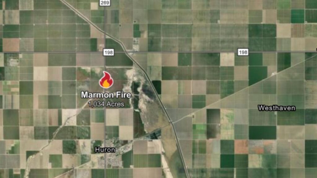 Firefighters have stopped the forward spread of the Marmon Fire north of Huron, which has burned 1,034 acres and is 67% contained, CAL FIRE officials said Wednesday, Sept. 3, 2025, afternoon. (CalFire)