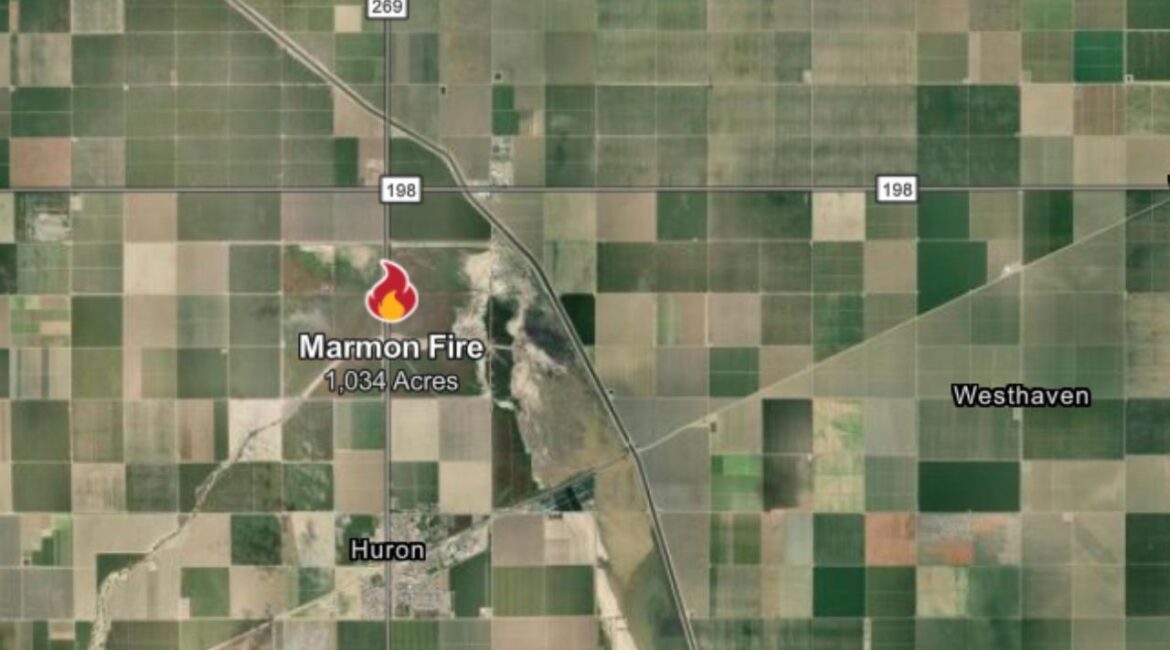 Firefighters have stopped the forward spread of the Marmon Fire north of Huron, which has burned 1,034 acres and is 67% contained, CAL FIRE officials said Wednesday, Sept. 3, 2025, afternoon. (CalFire)