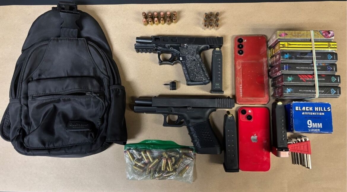 Fresno police arrested a driver in the Northwest District after a traffic stop uncovered alcohol, two firearms, ammunition, and a gun part. (Fresno PD)