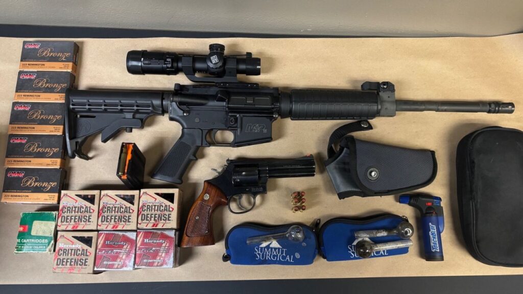 Fresno police arrested a man after finding two firearms and ammunition during a search of a northwest Fresno home, authorities said Tuesday, Sept. 9, 2025. (Fresno PD)