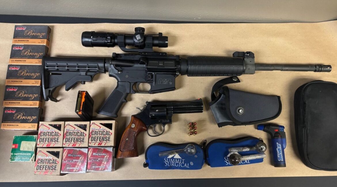 Fresno police arrested a man after finding two firearms and ammunition during a search of a northwest Fresno home, authorities said Tuesday, Sept. 9, 2025. (Fresno PD)