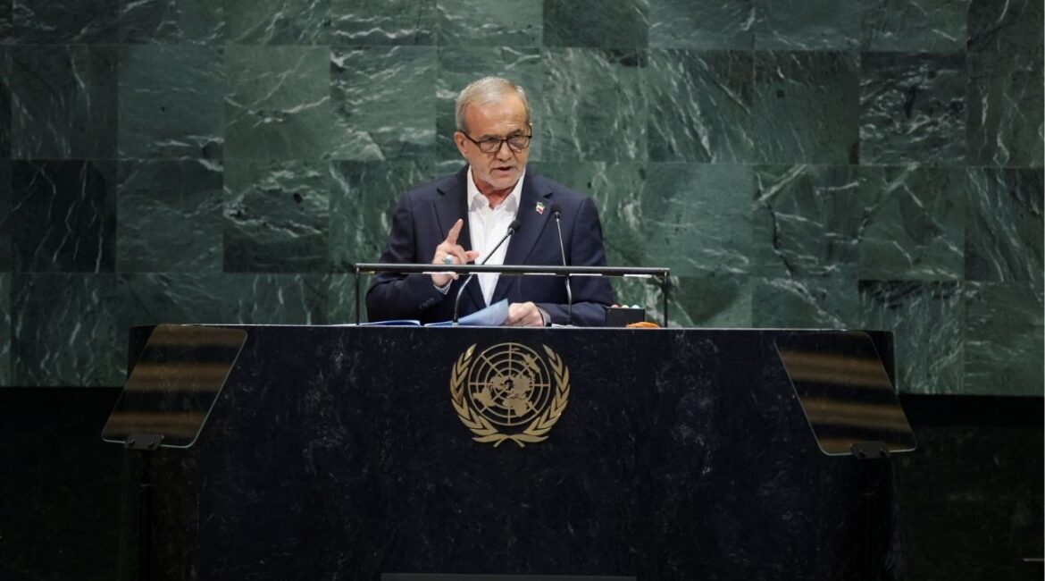 Iran's President Masoud Pezeshkian addresses the 80th United Nations General Assembly (UNGA) at the U.N. headquarters in New York, U.S., September 24, 2025. (Reuters/Jeenah Moon)