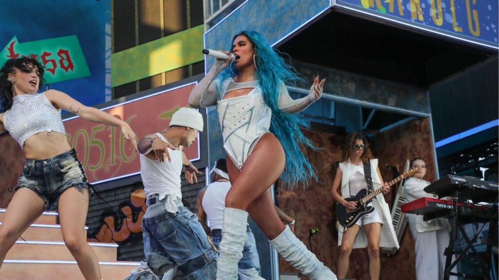 Karol G performs on the Coachella Stage of the Coachella Valley Music and Arts Festival in Indio, Calif., Sunday, April 24, 2022. (USA Today Network via Reuters)