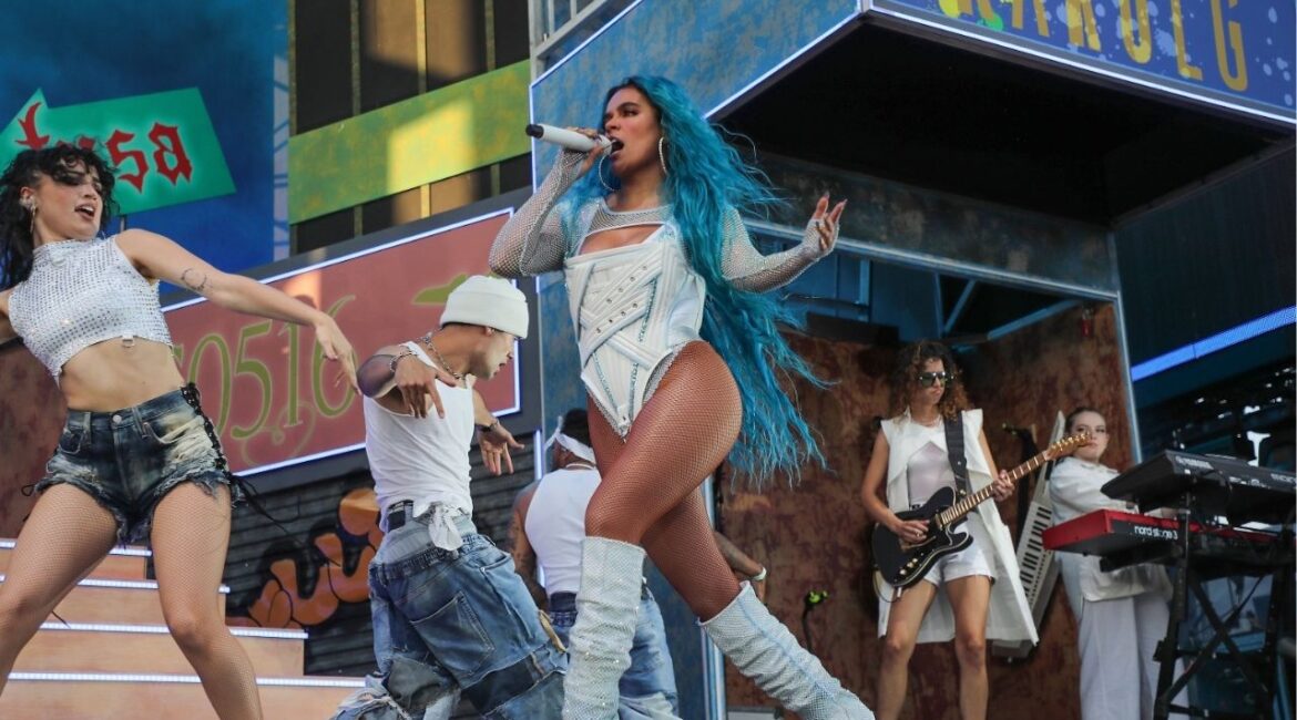 Karol G performs on the Coachella Stage of the Coachella Valley Music and Arts Festival in Indio, Calif., Sunday, April 24, 2022. (USA Today Network via Reuters)