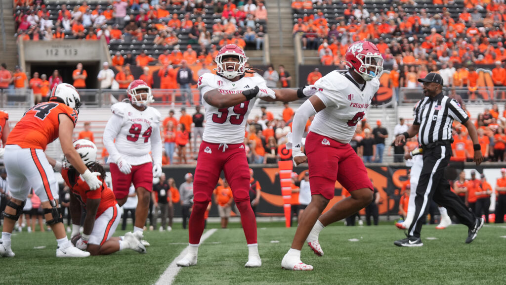 Linebacker Jadon Pearson celebrates during the Sept. 6, 2025 game at Oregon State