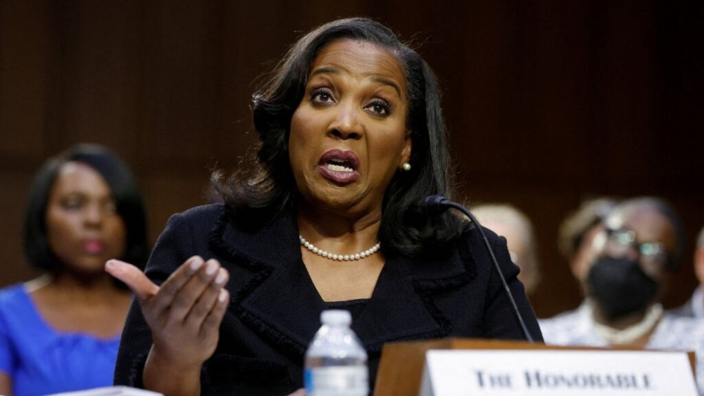 Lisa Cook testifies before a Senate Banking Committee hearing on her nomination to be a member of the Federal Reserve Board of Governors (for a second term), on Capitol Hill in Washington, U.S., June 21, 2023. (Reuters File)