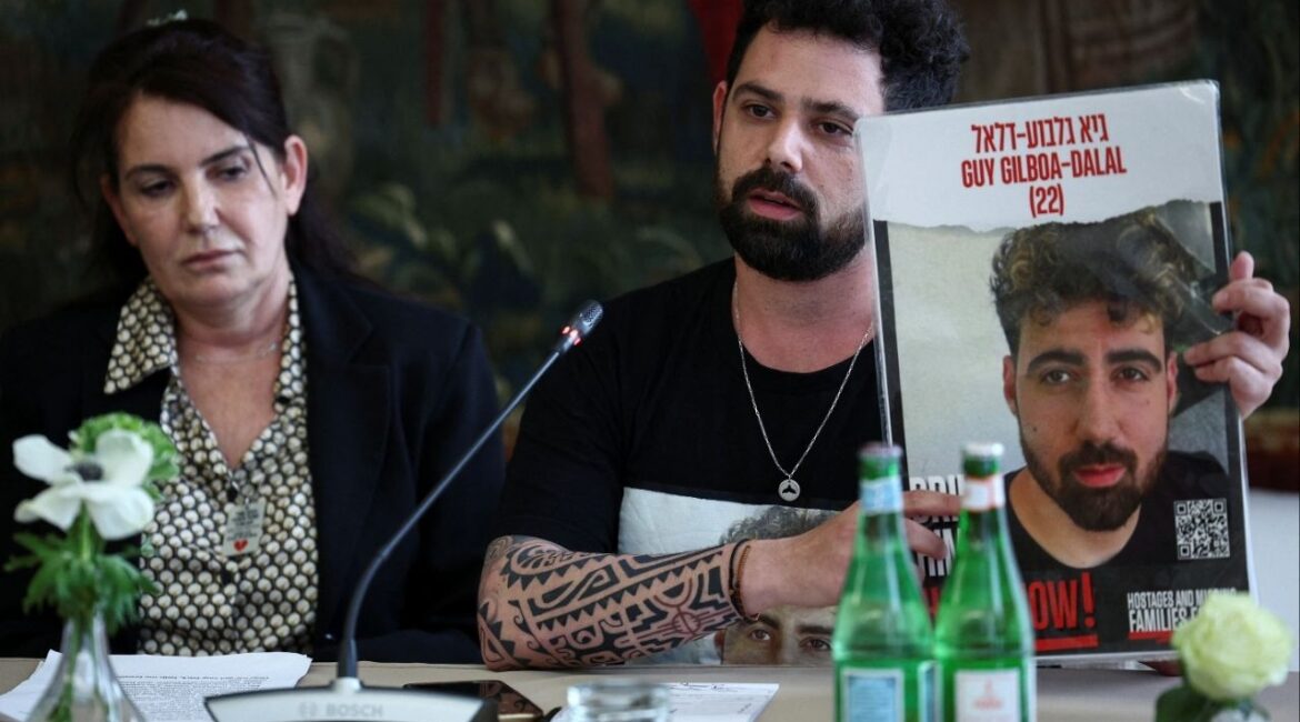 Meirav Gilboa-Dalal and Gal Gilboa-Dalal, mother and brother of Guy Gilboa-Dalal, an Israeli held hostage by the Palestinian Islamist group Hamas, attend a press conference after meeting with Pope Francis, in Rome, Italy April 8, 2024. (Reuters File)