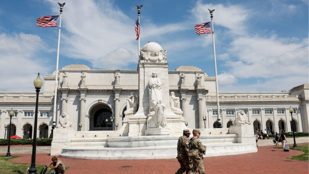 Members of the National Guard patrol outside Union Station in Washington, D.C., U.S., September 15, 2025. (Reuters File)