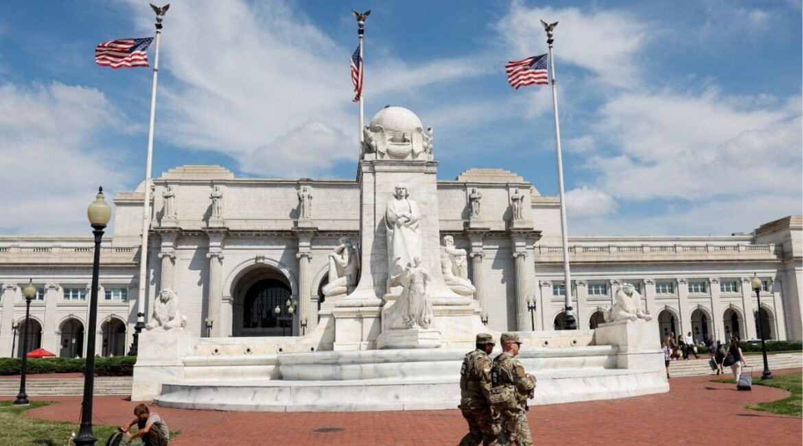 Members of the National Guard patrol outside Union Station in Washington, D.C., U.S., September 15, 2025. (Reuters File)