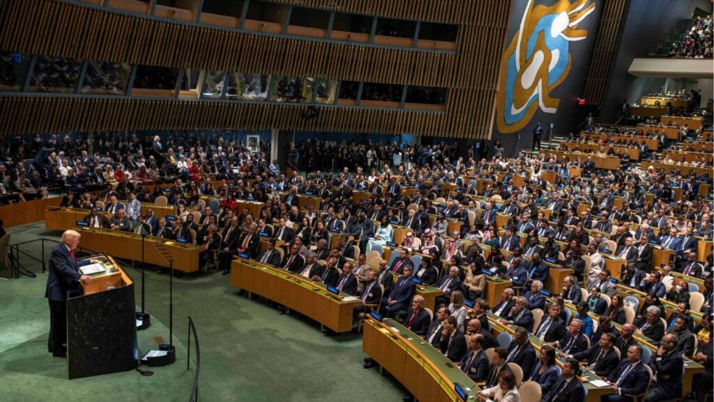 President Donald Trump addresses the 80th session of the United Nations General Assembly at United Nations headquarters, Sept. 23, 2025. President Trump used a UN address to repeat his claim that he has ended seven wars around the world. During his speech, the president also disparaged the work of the United Nations, which, he said, “did not even try to help” in any of the conflicts. (Dave Sanders/The New York Times)