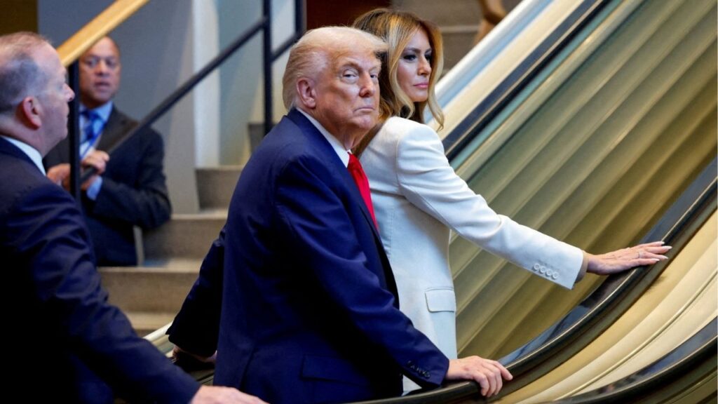 President Donald Trump and first lady Melania Trump ride an escalator as they arrive to attend the 80th United Nations General Assembly, in New York City, New York, U.S., September 23, 2025. (Reuters/Kylie Cooper)