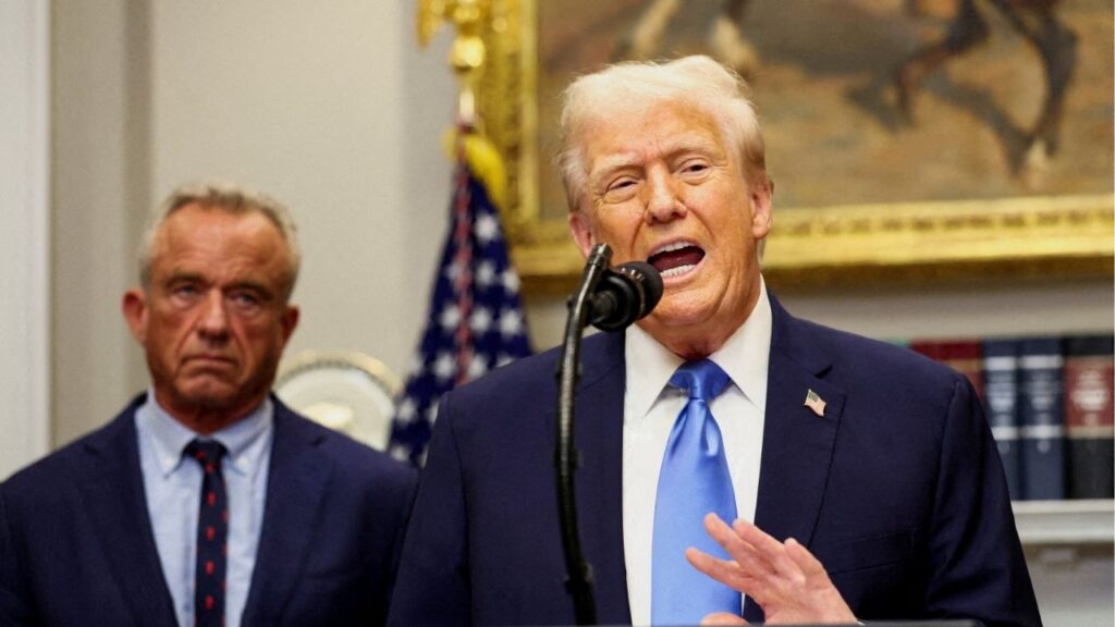 President Donald Trump, next to U.S. Secretary of Health and Human Services Robert F. Kennedy Jr., makes an announcement linking autism to childhood vaccines and to the use of popular pain medication Tylenol for pregnant women and children, claims which are not backed by decades of science, at the White House, in Washington, D.C., U.S., September 22, 2025. (Reuters File)