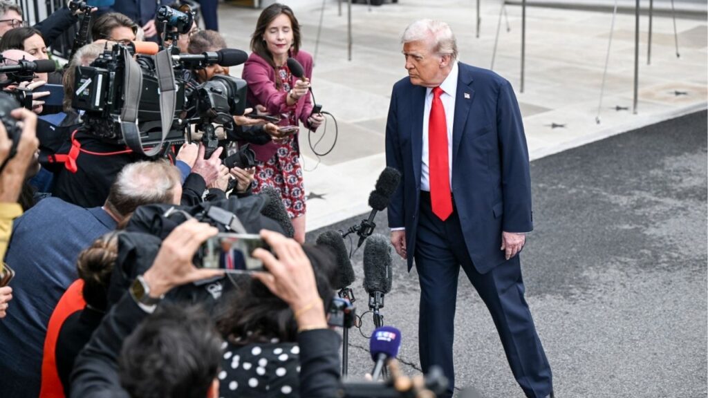 President Donald Trump speaks to reporters as he departed the White House en route to Joint Base Andrews, bound for a trip to Britain, Sept. 16, 2025. Draft legislation is circulating at the White House and on Capitol Hill that would hand President Trump sweeping power to wage war against drug cartels he deems to be “terrorists,” as well as against any nation he says has harbored or aided them, according to people familiar with the matter. (Kenny Holston/The New York Times)