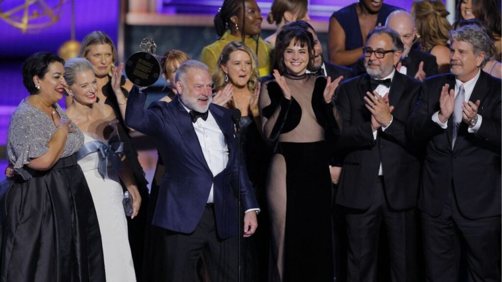 Producer R. Scott Gemmill accepts the Outstanding Drama Series award for "The Pitt" at the 77th Primetime Emmy Awards in Los Angeles, California, U.S., September 14, 2025. (Reuters/Mike Blake)