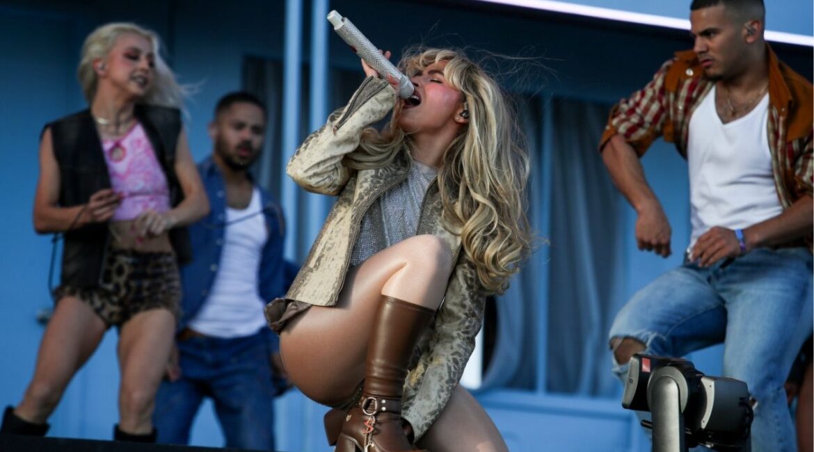 Sabrina Carpenter performs on the Coachella Stage during the Coachella Music and Arts Festival in Indio, Calif., on Friday, April 12, 2024. (USA Today Network via Reuters)