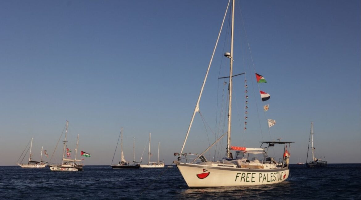 Sailing boats, part of the Global Sumud Flotilla aiming to reach Gaza and break Israel's naval blockade, sail off Koufonisi islet, Greece, September 26, 2025. (Reuters/Stefanos Rapanis)