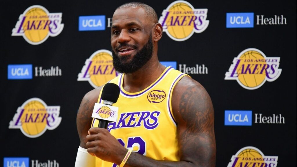 Sep 29, 2025; Los Angeles, CA, USA; Los Angeles Lakers forward LeBron James (23) during media day at UCLA Health Training Center. (Gary A. Vasquez-Imagn Images)