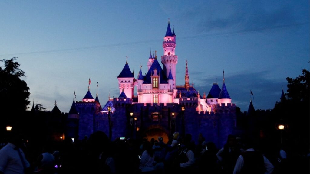 Sleeping Beauty Castle is pictured at dusk at Disneyland Park in Anaheim, California, U.S., July 24, 2021. Picture taken July 24, 2021. (Reuters File)
