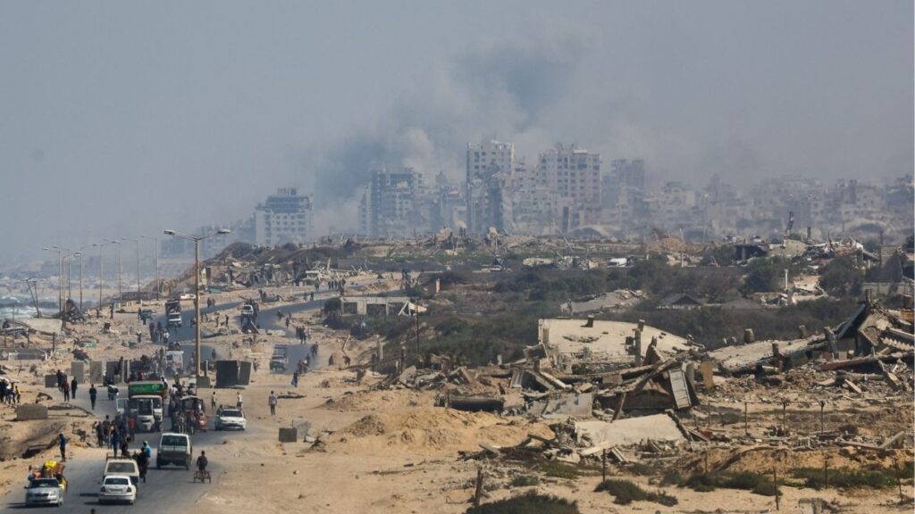 Smoke rises during an Israeli military operation in Gaza City, as seen from the central Gaza Strip September 27, 2025. (Reuters/Mahmoud Issa)