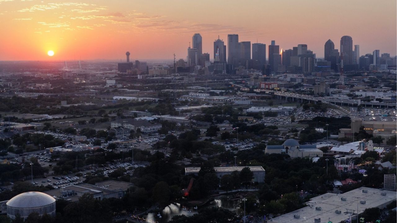 The Dallas skyline at sunset on Oct. 14, 2024. (USA Today Network via Reuters)