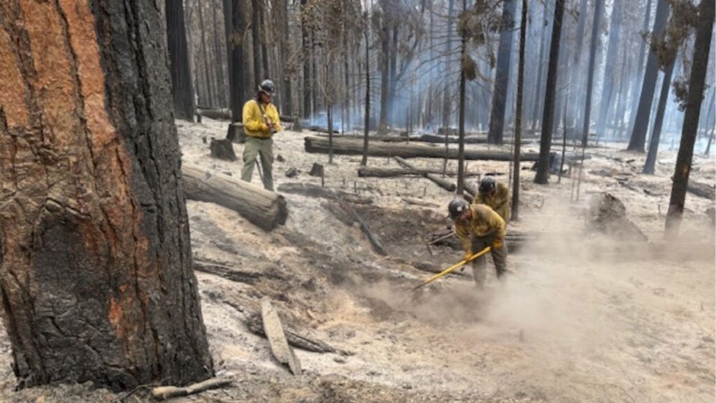 The Garnet Fire in the Sierra National Forest has burned 57,412 acres, is 23% contained, and has prompted evacuation orders for multiple zones as crews work to reinforce containment lines and monitor smoke impacts. (U.S. Forest Service)