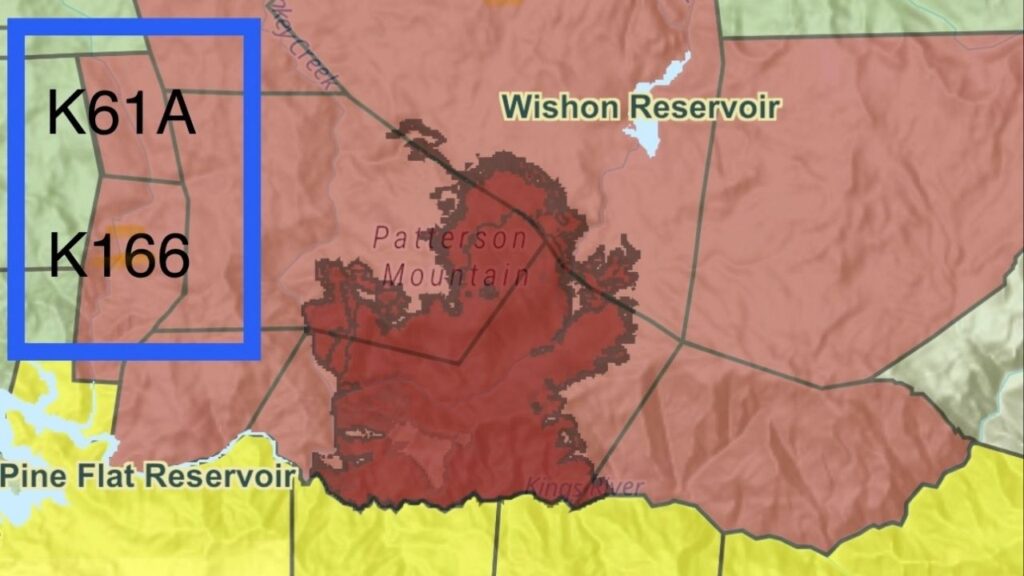The two zones on the right were added as an evacuation order on Sunday, Sept. 8, 2025. (Fresno County SO)