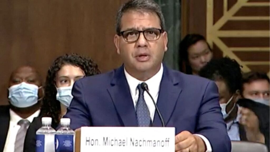 U.S. District Judge Michael Nachmanoff testifies during a Senate Judiciary Committee nomination hearing on Capitol Hill in Washington, D.C., U.S., July 28, 2021 in this frame grab. (Reuters File)