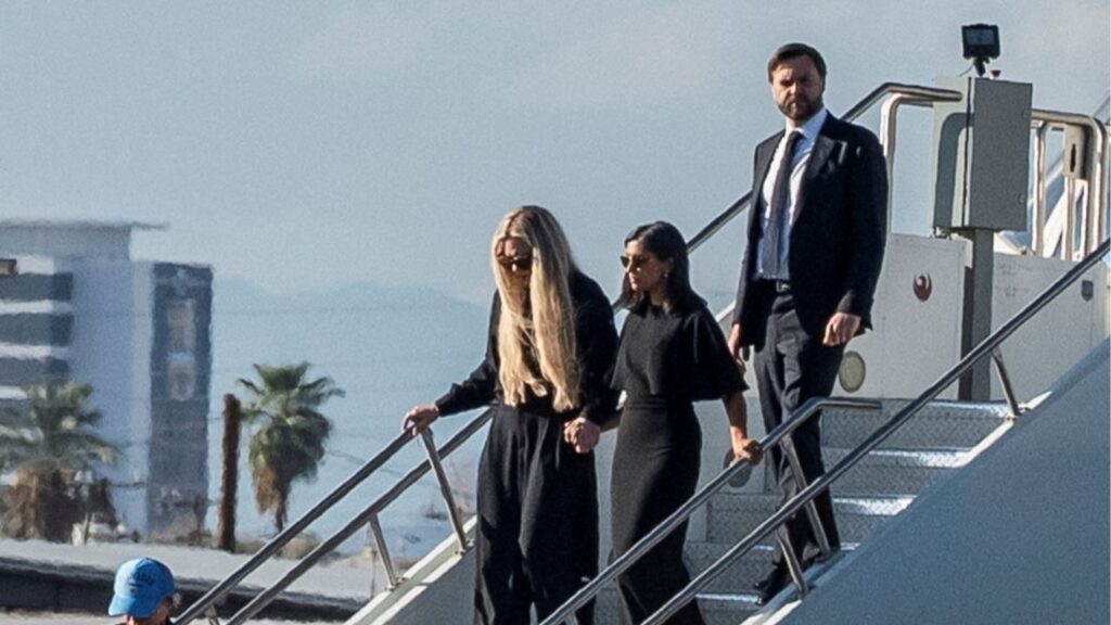 U.S. Vice President JD Vance, his wife Usha Vance and wife of slain conservative activist Charlie Kirk, Erika Frantzve, exit Air Force Two, which is carrying the body of Kirk, as the aircraft lands at the airport in Phoenix, Arizona, U.S., September 11, 2025, one day after Kirk was fatally shot during an event at Utah Valley University. (Reuters File)