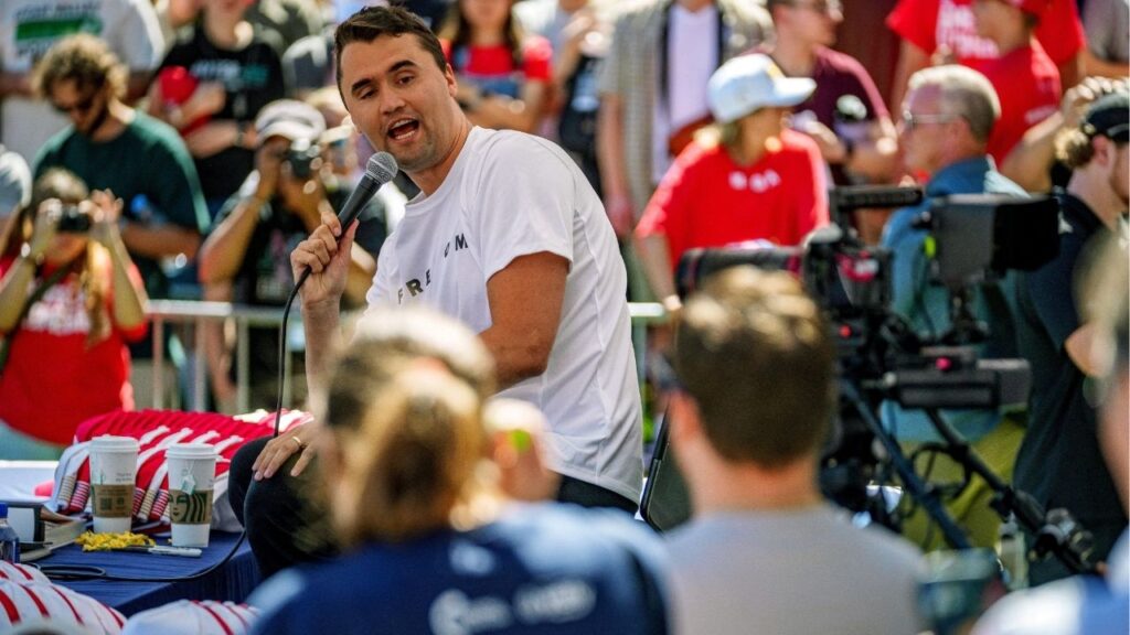 U.S. right-wing activist and commentator Charlie Kirk appears at a Utah Valley University speaking event in Orem, Utah, U.S. September 10, 2025. Trent Nelson/The Salt Lake Tribune via REUTERS