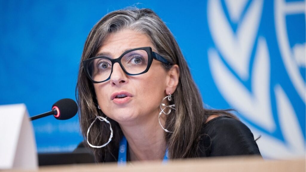 United Nations Special Rapporteur on the situation of human rights in the occupied Palestinian territory, Francesca Albanese, speaks during a press conference at the European headquarters of the UN in Geneva, Switzerland, September 15, 2025. (Reuters File)