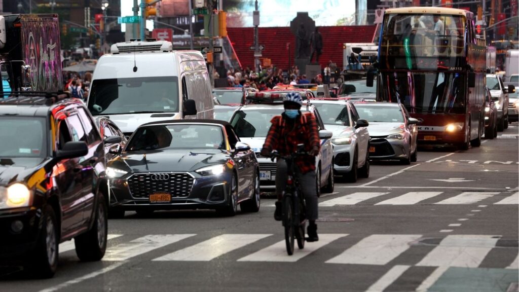Vehicles sit in a line of traffic in Times Square in Manhattan in New York City, U.S., June 27, 2023. (Reuters File)
