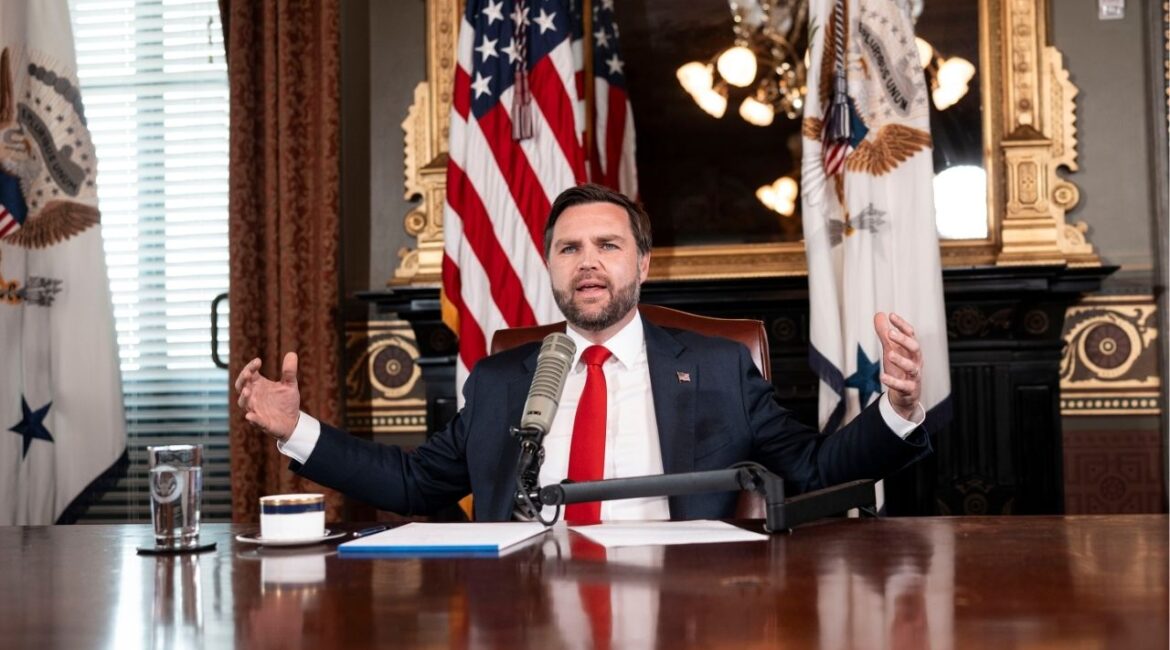 Vice President JD Vance hosts an episode of “The Charlie Kirk Show” from the White House in Washington, on Monday, Sept. 15, 2025. Trump administration officials on Monday responded to the activist Charlie Kirk’s assassination by threatening to bring the weight of the federal government down on what they alleged was a left-wing network that funds and incites violence, seizing on the killing to make broad and unsubstantiated claims about their political opponents. (Doug Mills/The New York Times)