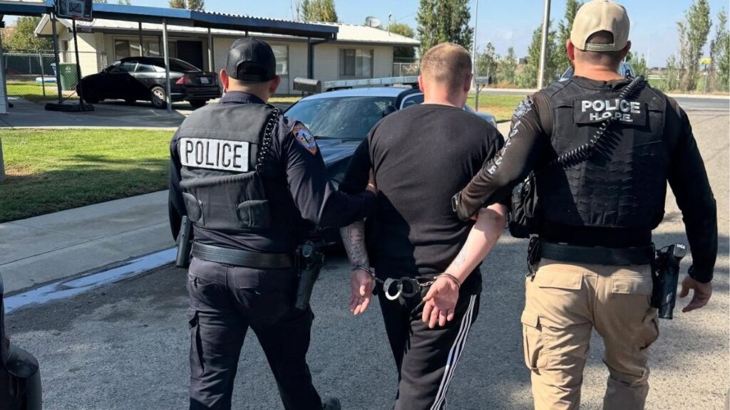 Visalia police arrested a wanted man Friday, Sept. 19, 2025, and uncovered stolen firearms, drugs and a Honey Oil lab during a Goshen search. (Visalia PD)