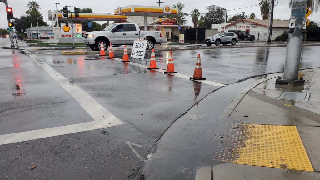 Rain Closes Northbound Wishon Avenue at Shields Avenue, Tuesday, Oct. 14, 2025