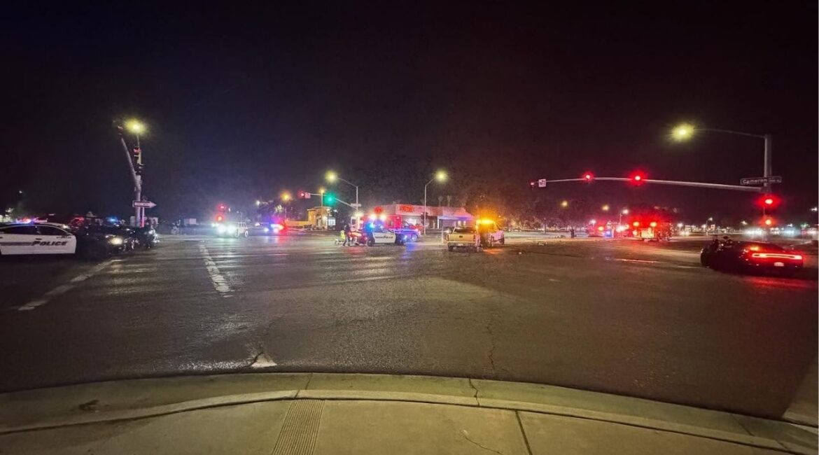 A 16-year-old was arrested in Visalia Saturday, Oct. 18, 2025, after fleeing police in a reckless pickup, crashing at an intersection, and sustaining only minor injuries. (Visalia PD)