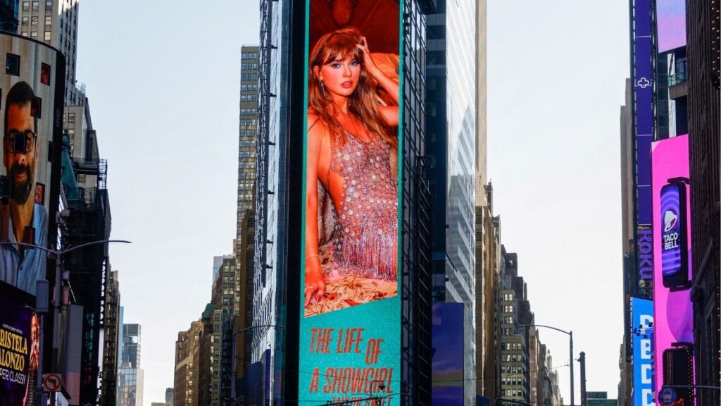 A billboard advertises Taylor Swift’s new album "The Life of a Showgirl" in Times Square in New York City, U.S., October 3, 2025. (Reuters File)