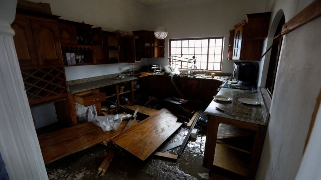 A damaged kitchen after Hurricane Melissa made landfall, in Black River, Jamaica, October 30, 2025. (Reuters/Octavio Jones)