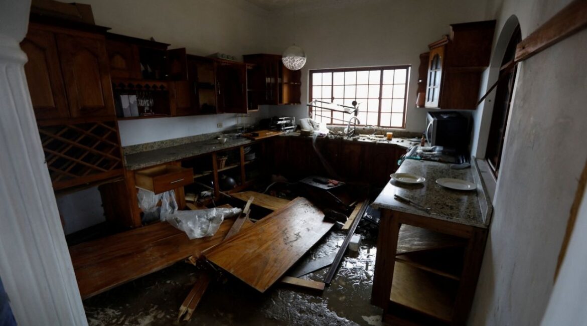 A damaged kitchen after Hurricane Melissa made landfall, in Black River, Jamaica, October 30, 2025. (Reuters/Octavio Jones)