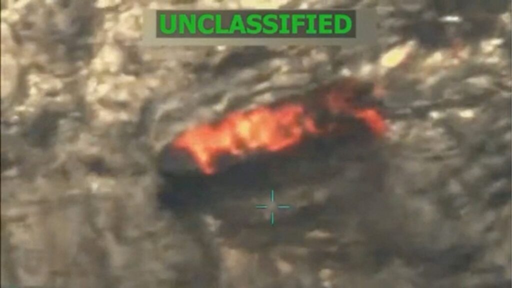 A vessel burns in this still image taken from a video released September 15, 2025, depicting what U.S. President Donald Trump said was a U.S. military strike on a Venezuelan drug cartel vessel that had been on its way to the United States, the second such strike carried out against a suspected drug boat in recent weeks. Donald Trump via Truth Social/via REUTERS