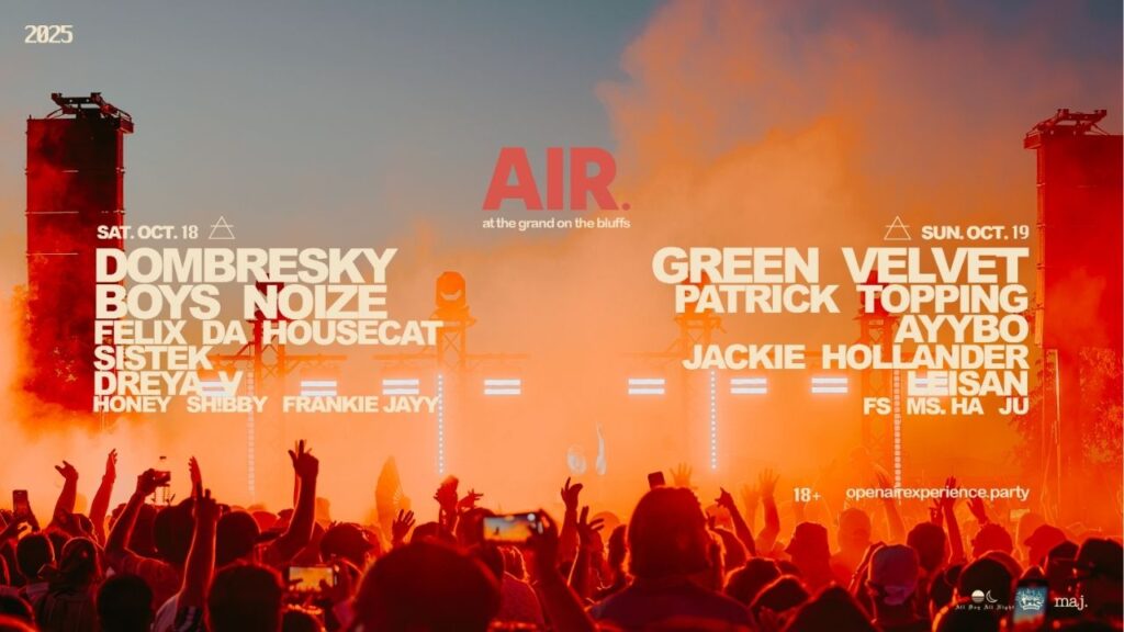 AIR., a two-day electronic music festival featuring top house and techno artists, returns to Fresno’s Grand on the Bluffs on Saturday, Oct. 18, 2025, and Sunday, Oct. 19, 2025. (AIR.)