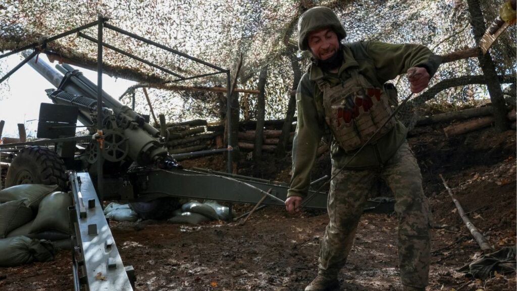 An artilleryman of the 152nd Separate Jaeger Brigade fires a M114 self-propelled howitzer towards Russian troops, amid Russia's attack on Ukraine, near the frontline town of Pokrovsk in Donetsk region, Ukraine October 15, 2025. (Reuters/Anatolii Stepanov)