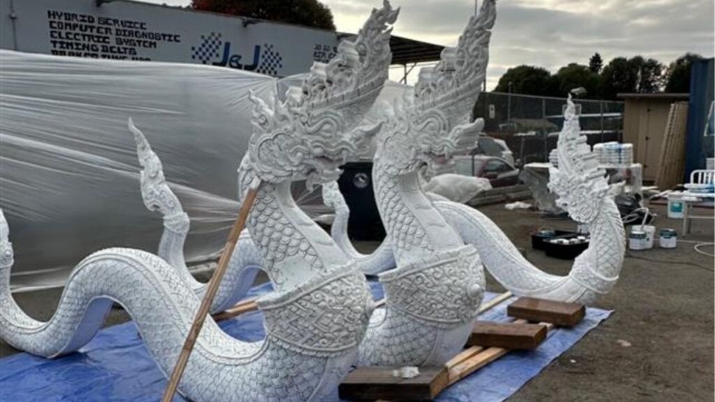Art installments being painted for the Thai SELECT Thai Village organized by Farmhouse Kitchen Thai Cuisine at the Los Angeles Times Food Bowl on Friday, Oct. 10, 2025. (Special to GV Wire)
