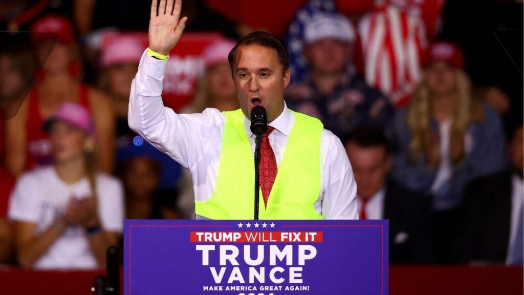 Attorney General of Virginia Jason Miyares speaks on the day Republican presidential nominee and former U.S. President Donald Trump hosts a campaign rally at Salem Civic Center in Salem, Virginia, U.S. November 2, 2024. (Reuters File)