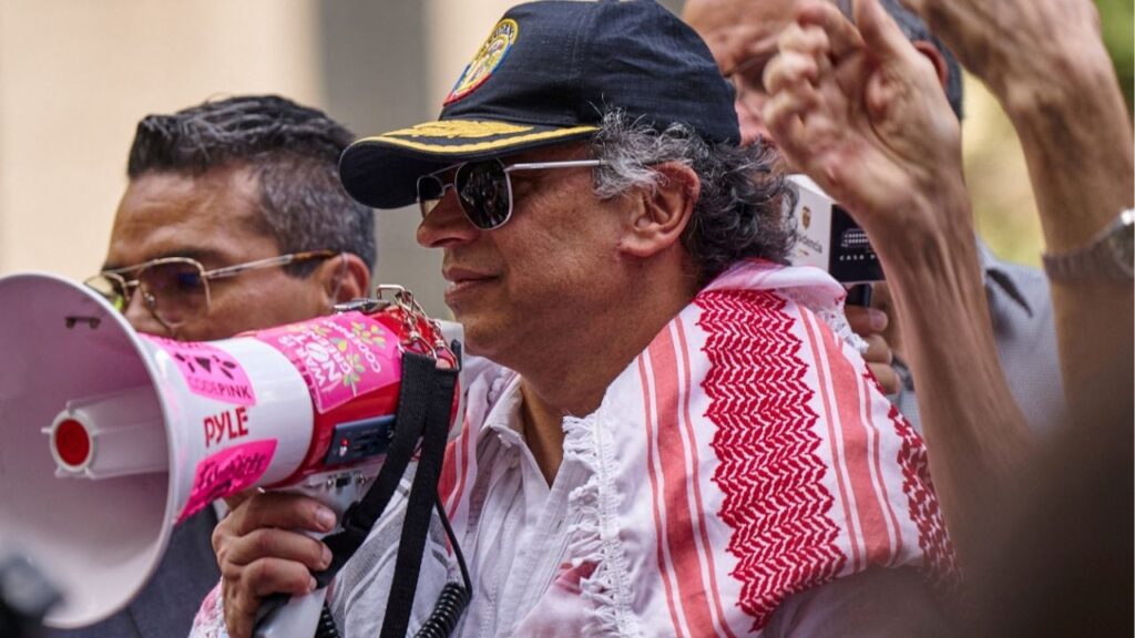 Colombian President Gustavo Petro addresses pro-Palestinian demonstrators at Dag Hammarskjold Plaza outside U.N. headquarters during the 80th United Nations General Assembly in New York City, U.S., September 26, 2025. (Reuters File)