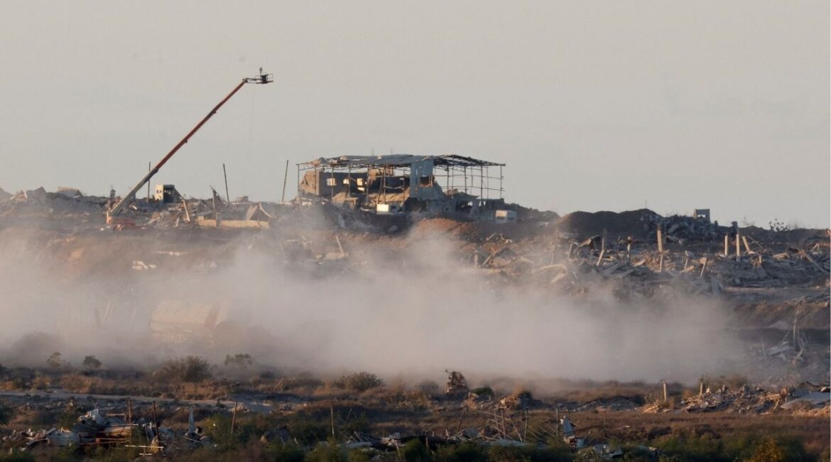 Destroyed buildings following explosions in Gaza, as seen from southern Israel, October 7, 2025. (Reuters/Ammar Awad)