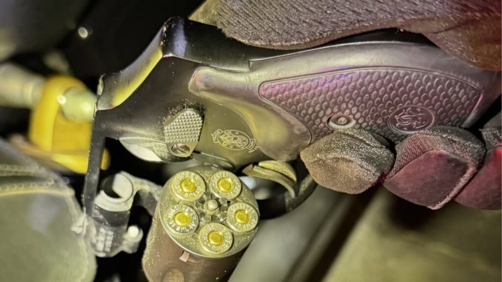 Fresno CHP traffic stop for speeding leads to arrest on Lancaster auto theft warrant and seizure of a hidden loaded gun. (CHP)